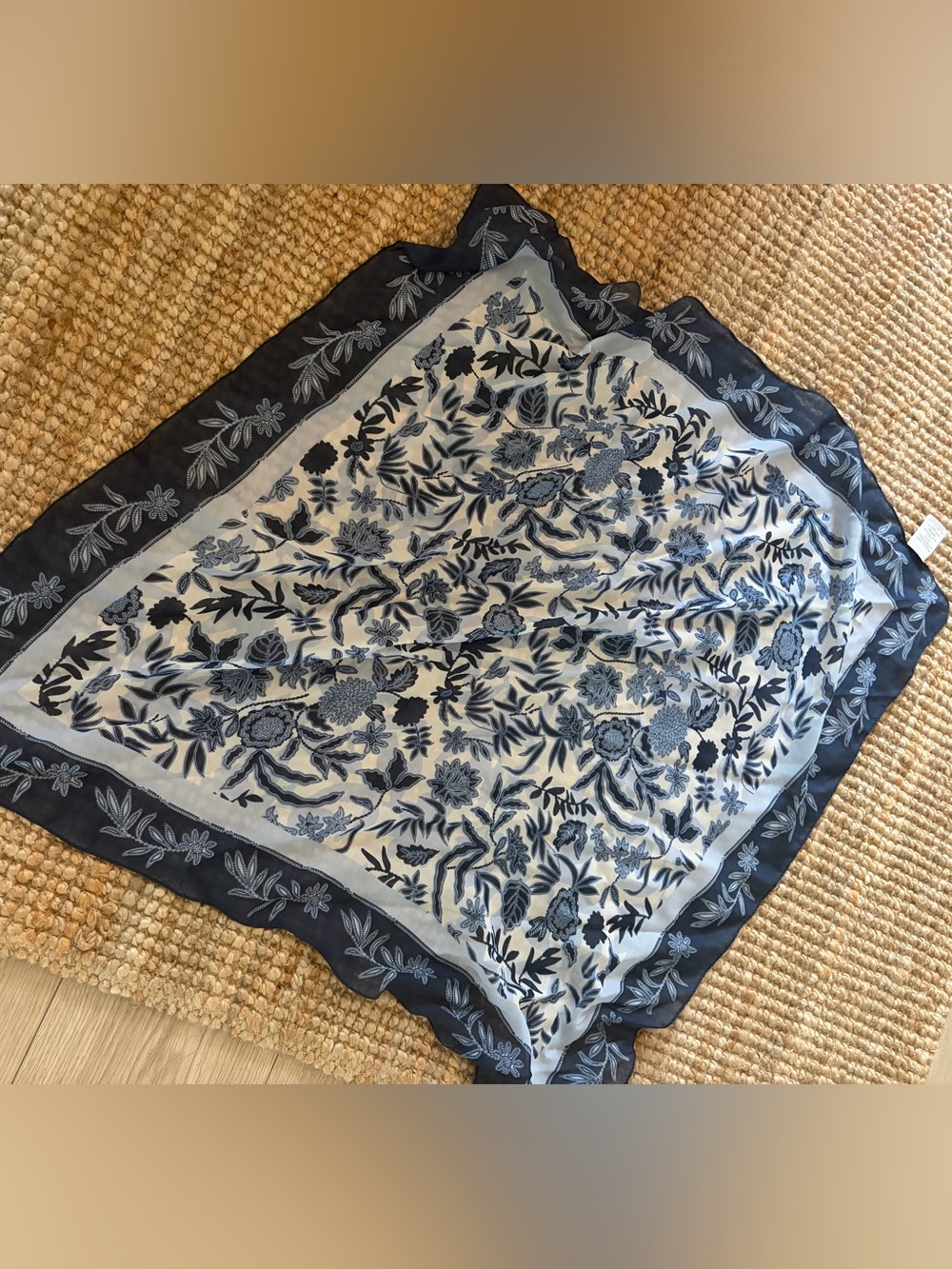 Floral Chinoiserie Toile Scarf in Navy and White